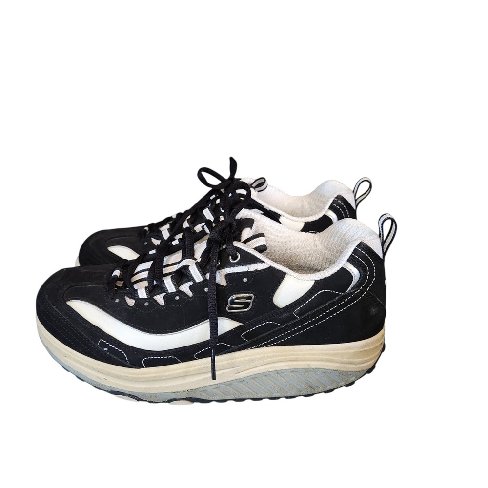 Skechers Shape-ups 11809 Womens Black Leather Rocker Bottom Sneakers 9 FLAWS
